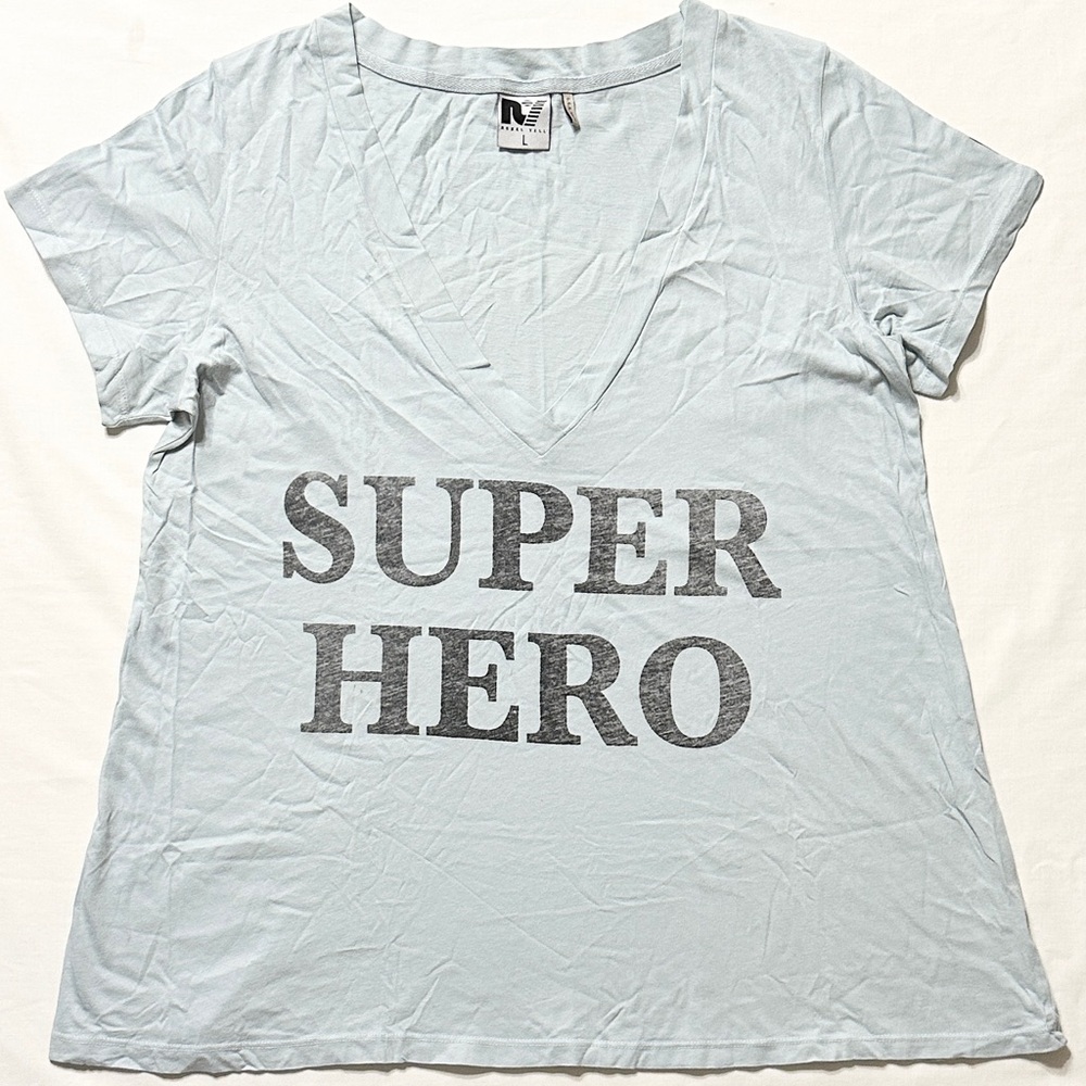 Vintage Rebel Yell Light Blue S/S Super Hero Deep V-Neck Swing T-shirt - L